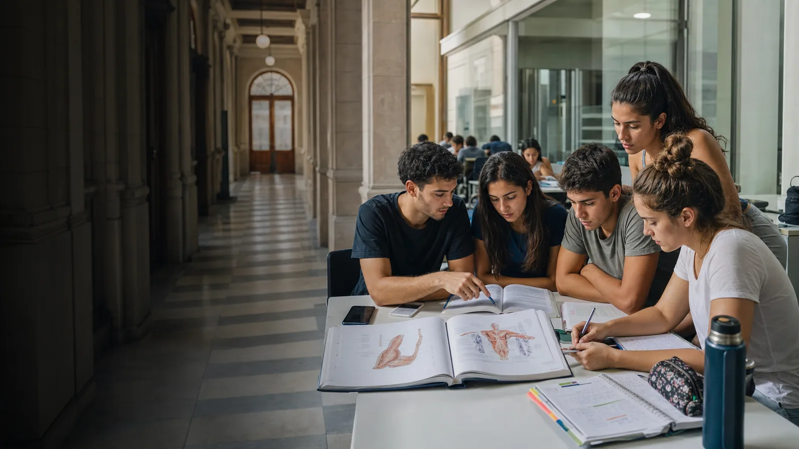 Estudantes de Medicina estudando juntos em uma universidade argentina